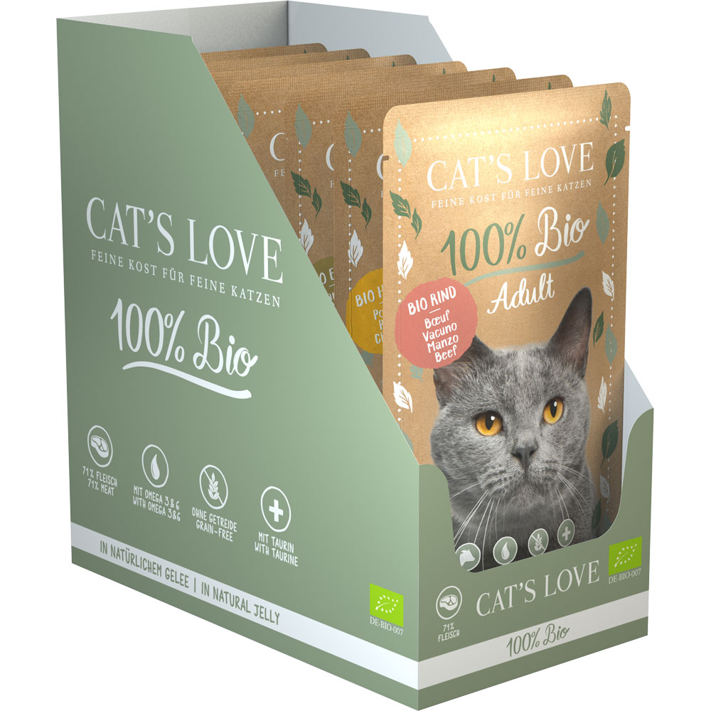 6er-SET Bio Katzenalleinfutter Multipack je 2 Stück der 3 Adult-Sorten 600g Cat' - Bild 1