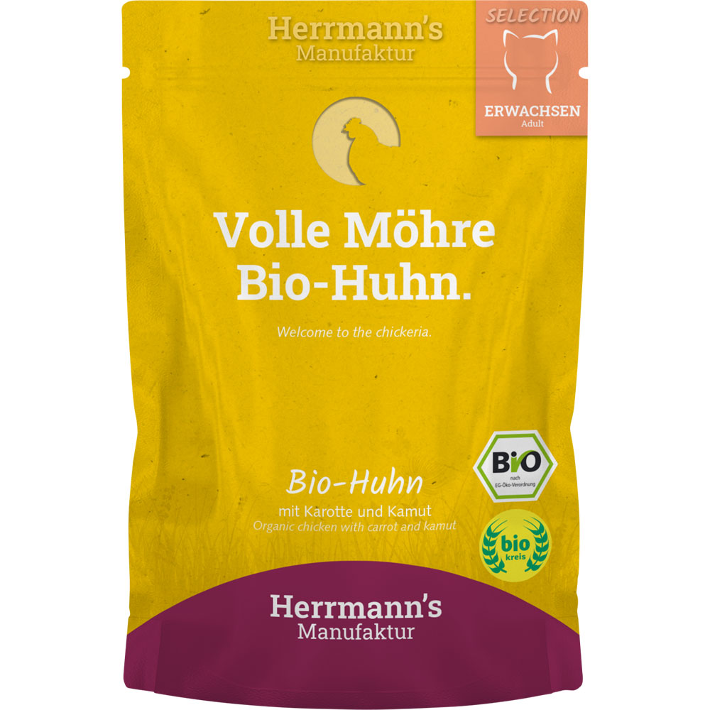 6er-SET Bio Katzenfutter Huhn mit Kamut und Karotte 100g Herrmanns - Bild 1