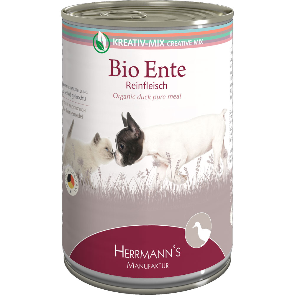 6er-VE Bio Erg&auml;nzungsfutter f&uuml;r Hunde/Katzen 100% Ente 400g Herrmanns - Bild 1