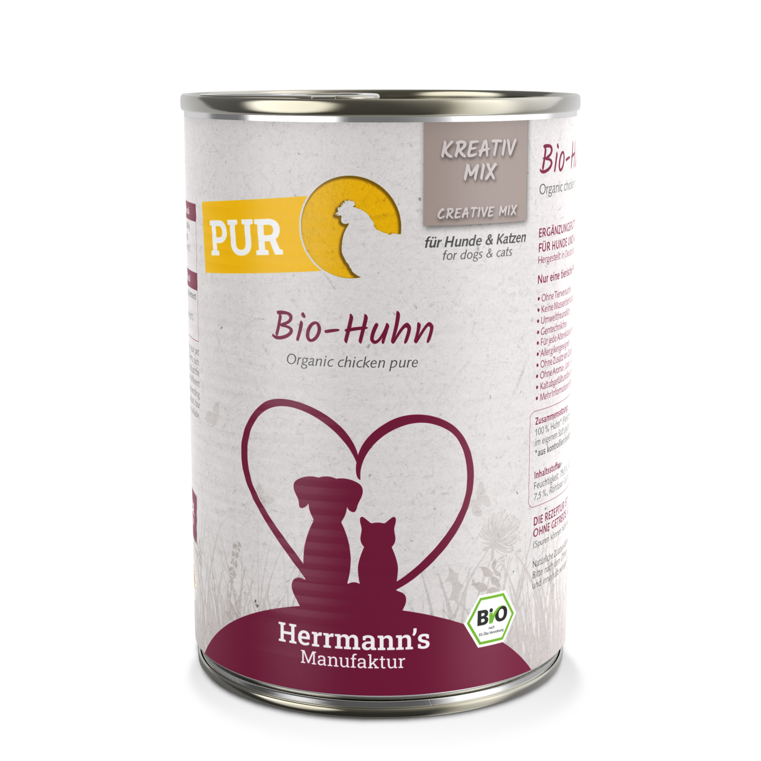 6er-VE Bio Erg&auml;nzungsfutter f&uuml;r Hunde/Katzen 100% Huhn 400g Herrmanns - Bild 1