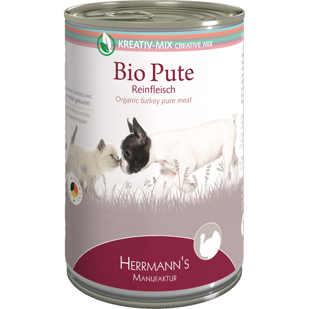 6er-VE Bio Erg&auml;nzungsfutter f&uuml;r Hunde/Katzen 100% Pute 400g Herrmanns - Bild 1