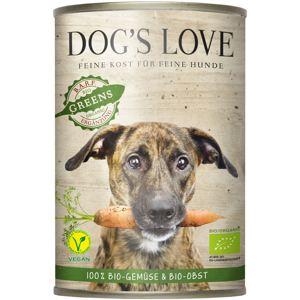6er-VE Bio Hunde-Ergänzungsfutter GreensVegan mit Gemüse, Obst 400g Dog's Love - Bild 1