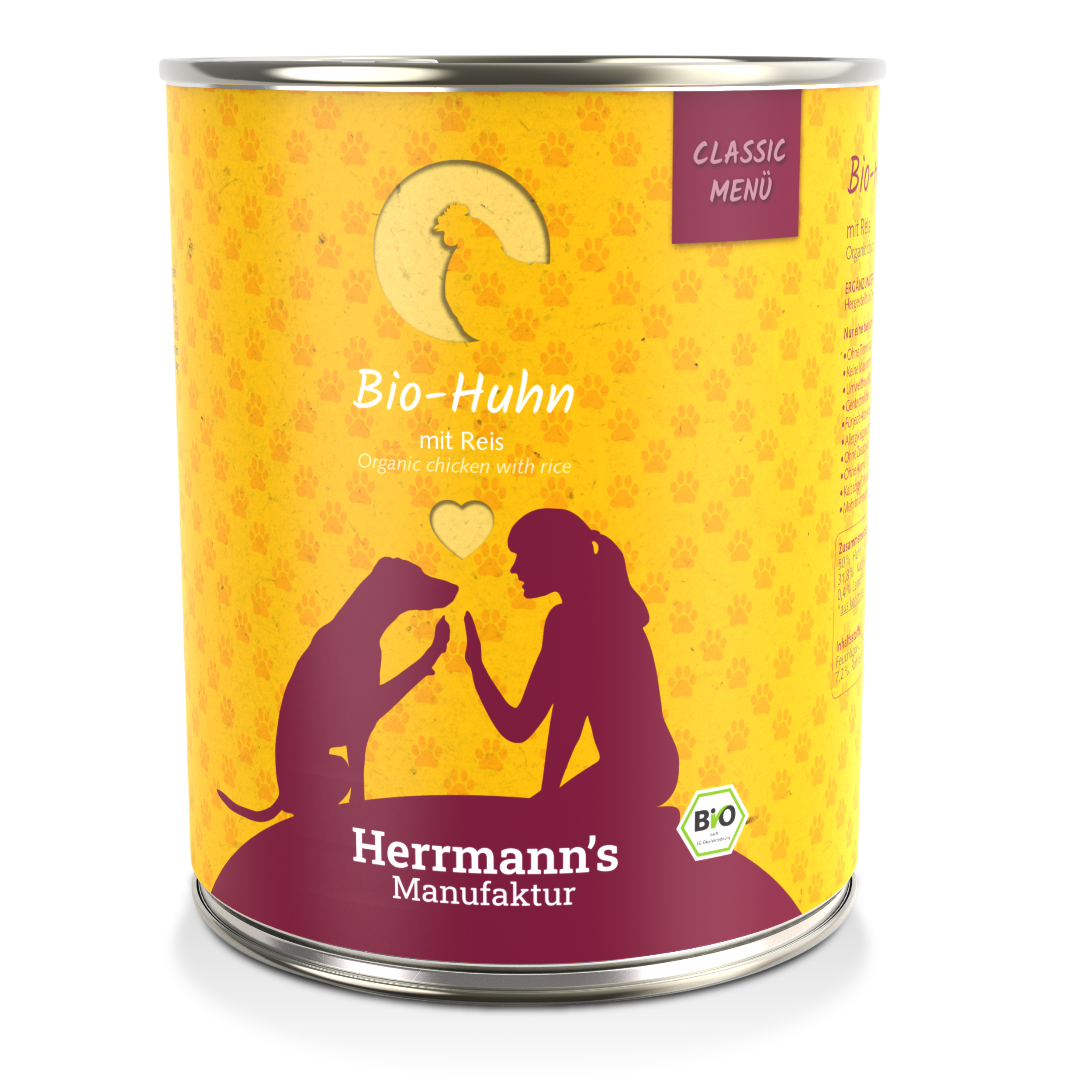 6er-VE Bio Hundefutter Huhn Menu 1 mit Reis, Karotte 800g - Bild 1