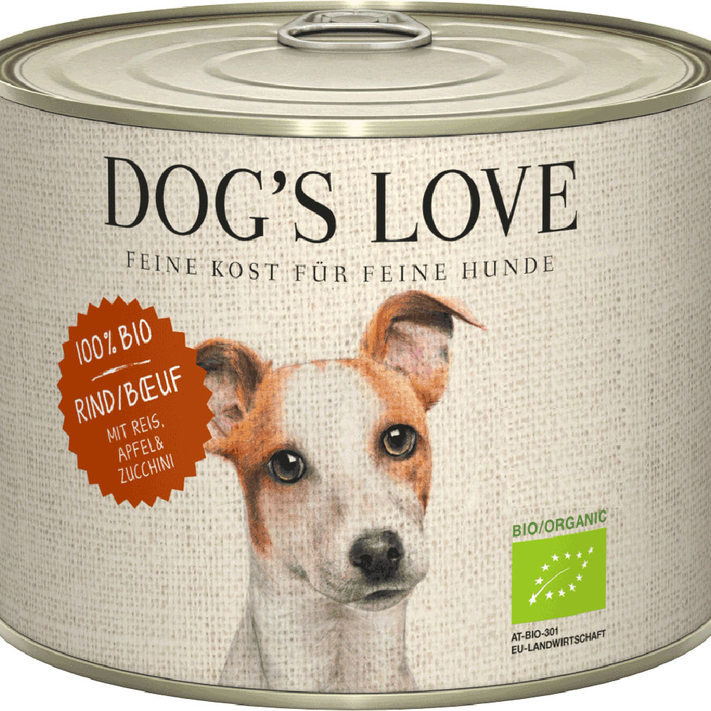 6er-VE Bio Hundefutter Rind mit Reis, Apfel, Zucchini  200g Dog's Love - Bild 1