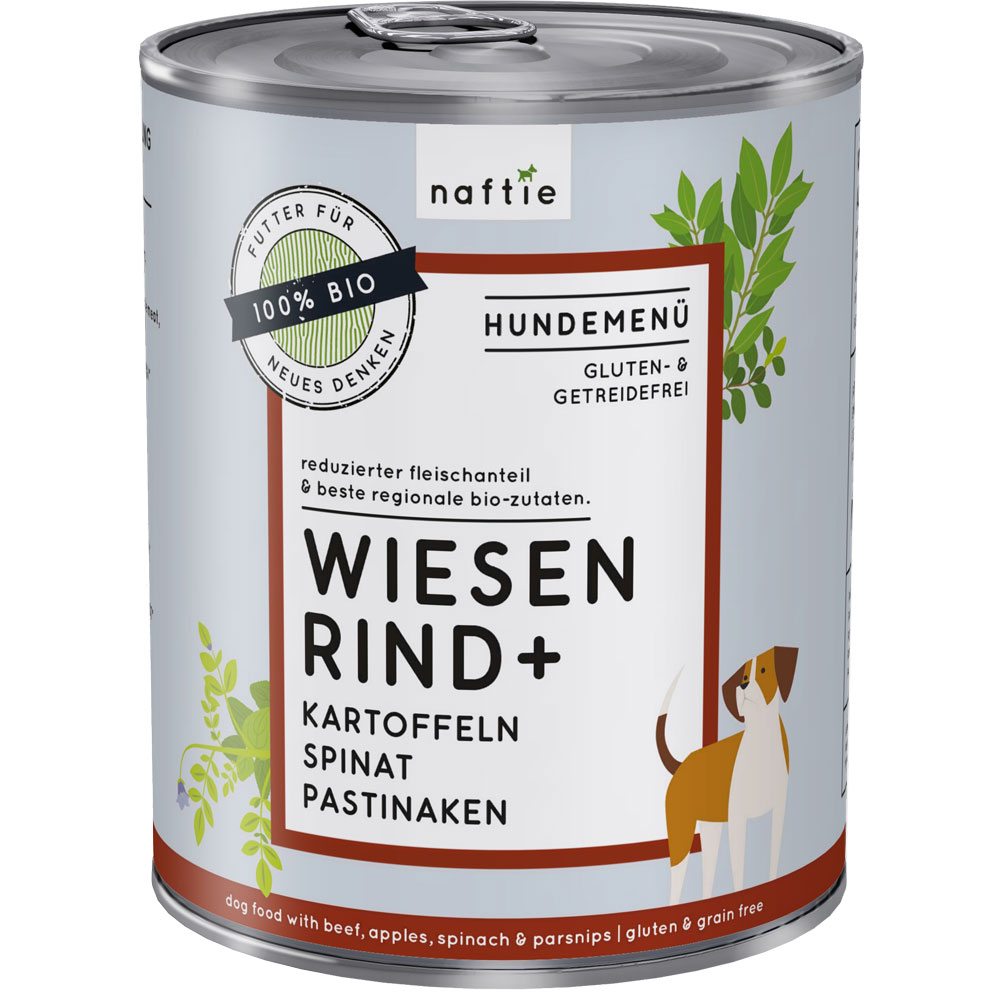 6er-VE Bio Hundemenü Wiesen Rind+ 800g naftie - Bild 1