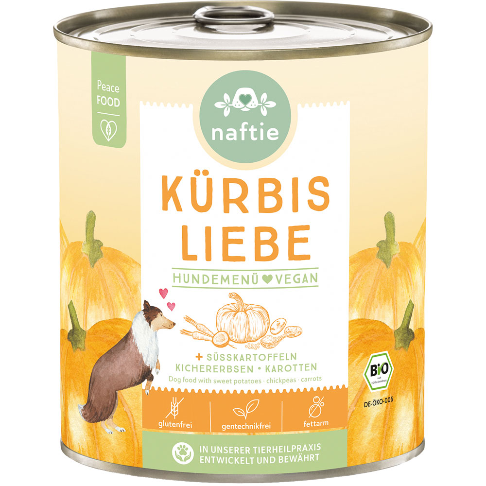 6er-VE Bio Hundemenü vegan Kürbis Liebe 800g naftie - Bild 1
