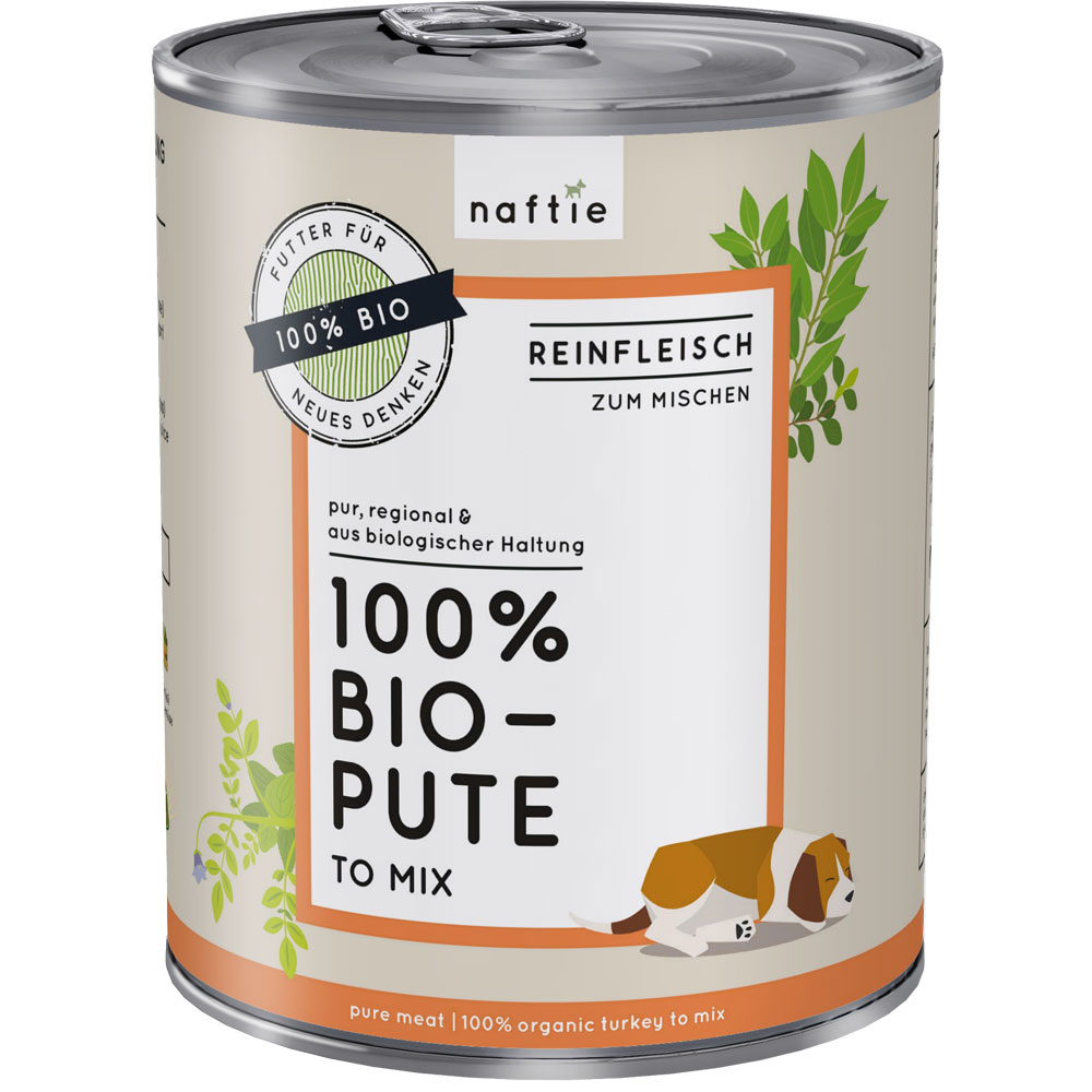 6er-VE Bio Pute 100 %, Ergänzungsfutter für Hund & Katze 800g naftie - Bild 1