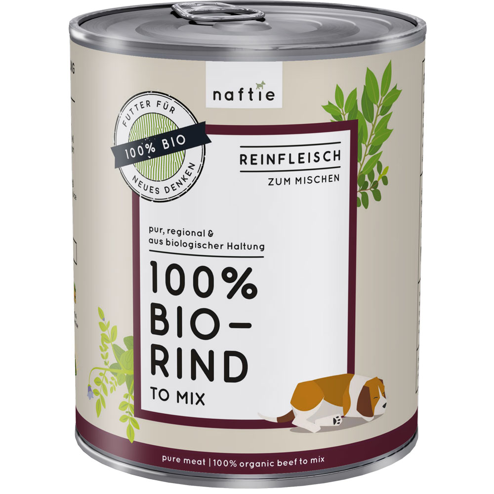 6er-VE Bio Rind 100 %, Ergänzungsfutter für Hund & Katze 800g naftie - Bild 1