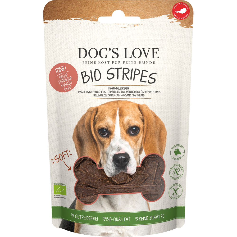 6er-VE Bio Stripes Soft (weiche Hundeleckerli) Rind 150g Dog's Love - Bild 1