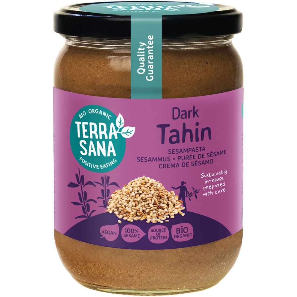 6er-VE Bio Tahin dark - Sesammus, 500g Schraubglas TerraSana - Bild 1