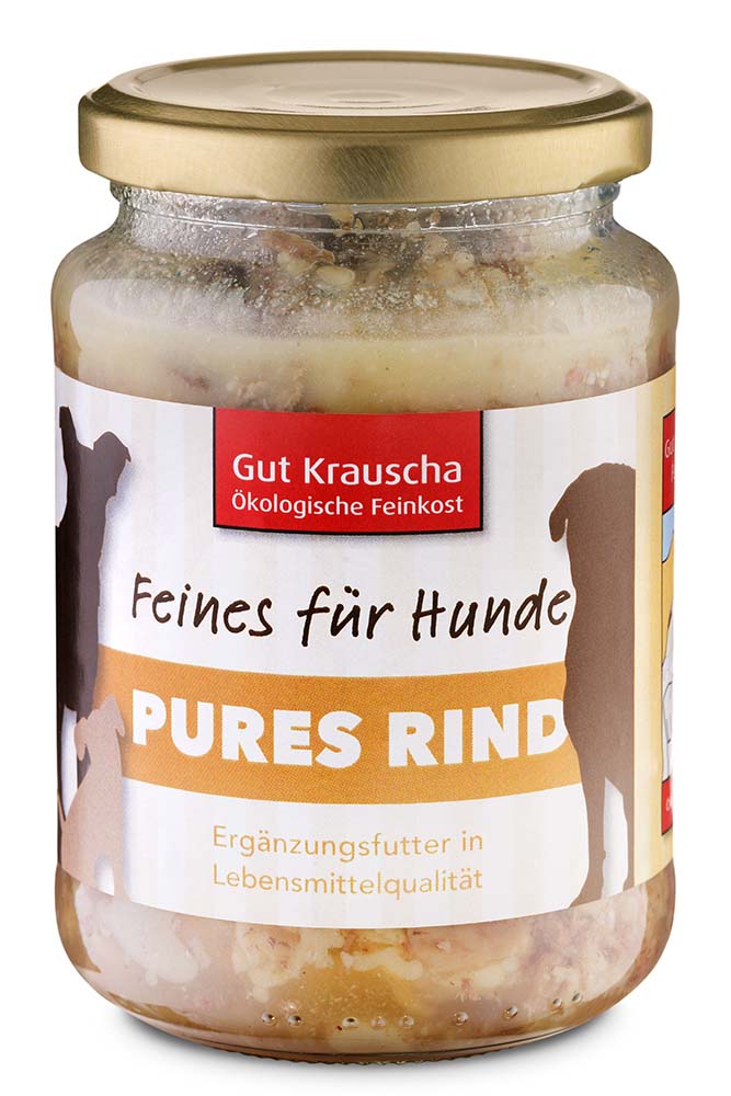 6er VE Bio-Tiernahrung Pures Rind im Glas Hunde Erg&auml;nzungsfutter 320g Gut Krauscha - Bild 1