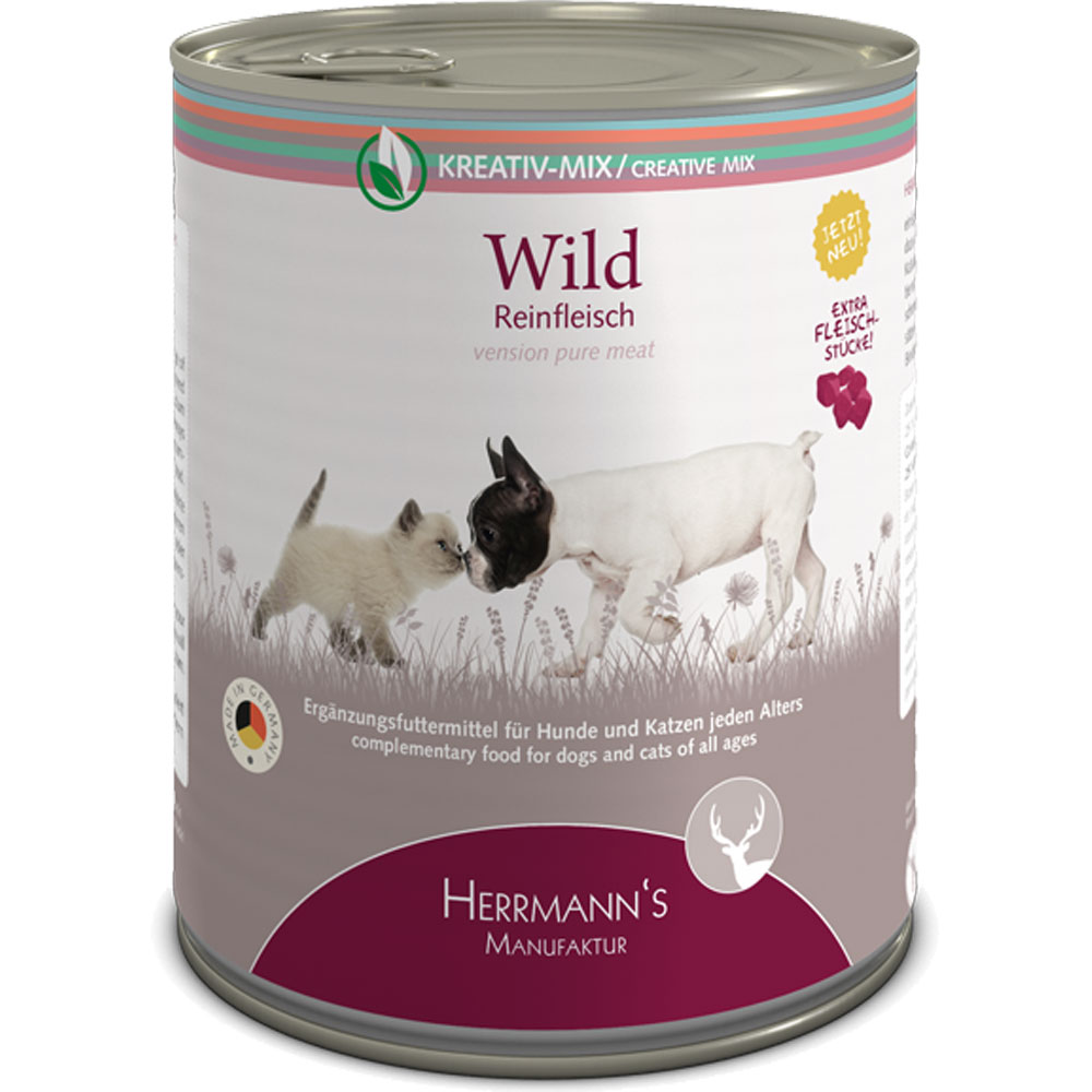 6er-VE Ergänzungsfutter f. Hund/Katze 100 % Wild (nicht Bio) 800g Herrmann's - Bild 1