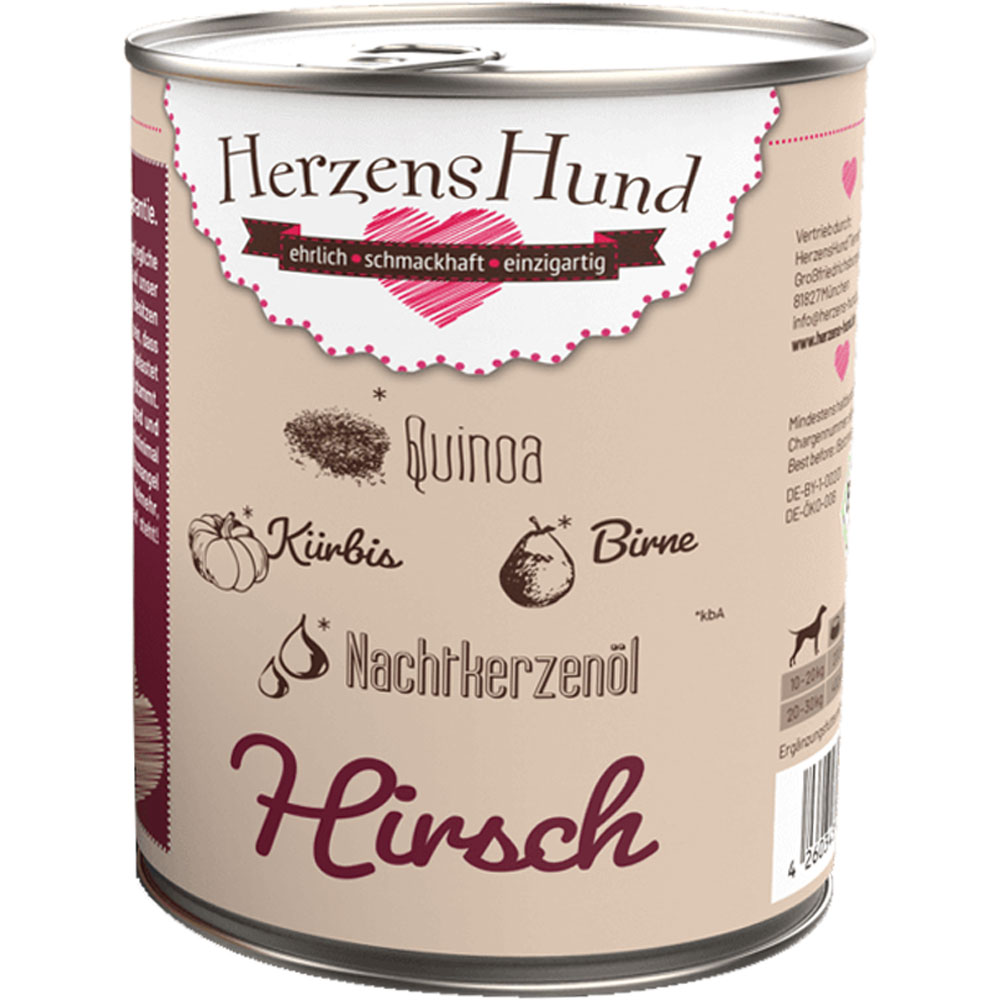 6er-VE Hirsch, K&uuml;rbis, Birne NICHT BIO Erg&auml;nzungsfutter Hund 800g HerzensHund - Bild 1