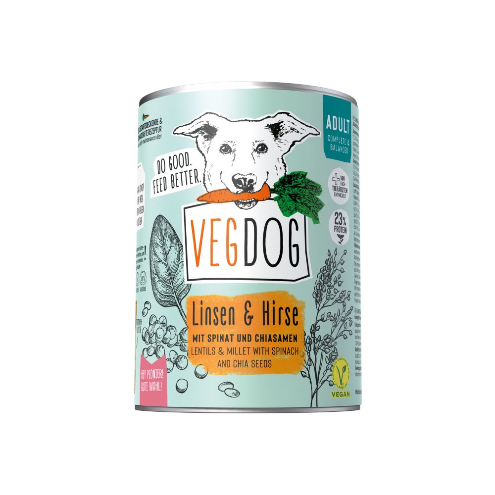6er-VE Hunde Alleinfutter Adult Linsen und Hirse, nicht Bio, vegan 400g VEGDOG - Bild 1