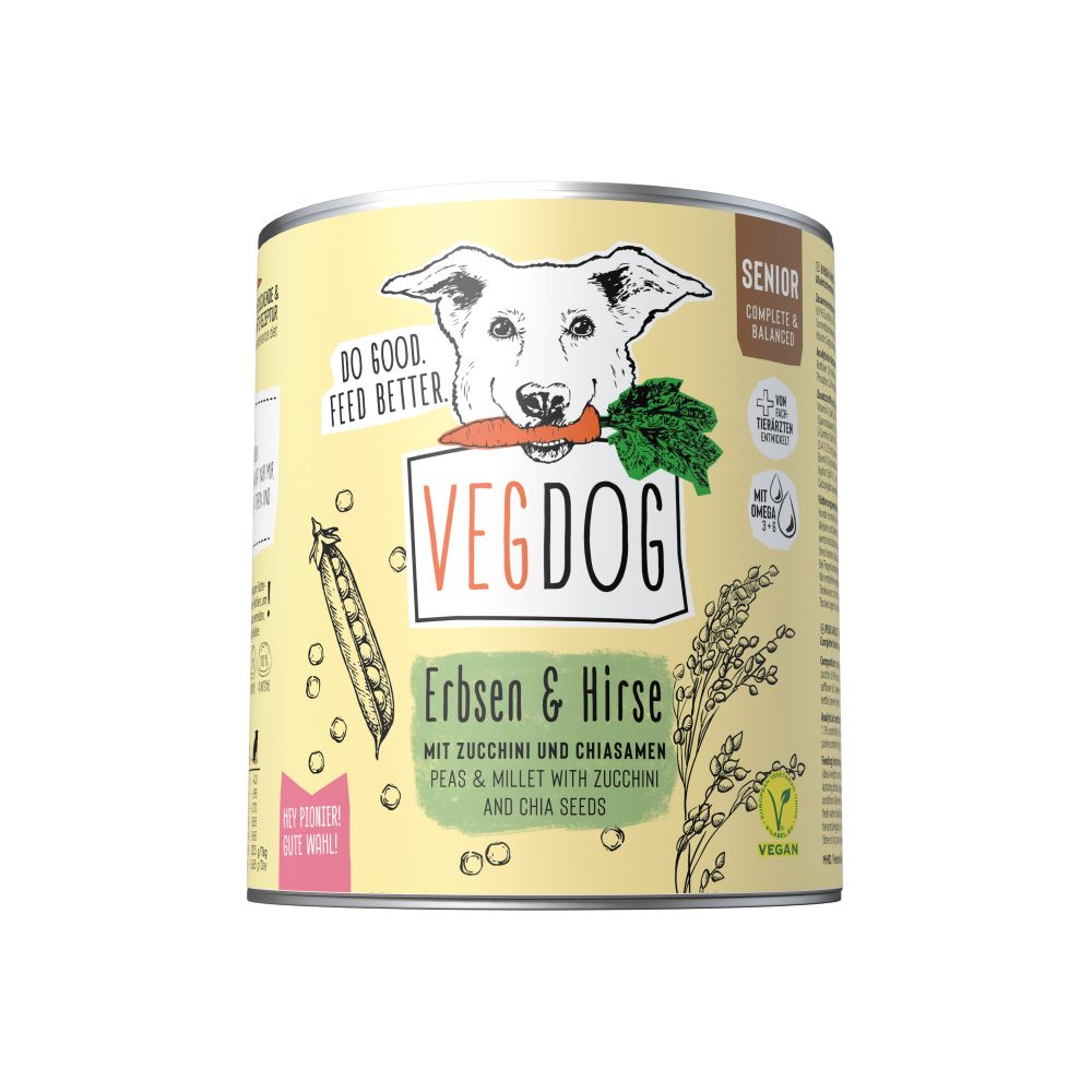 6er-VE Hunde Alleinfutter Senior  Erbsen und Hirse, nicht Bio, vegan 800g VEGDOG - Bild 1