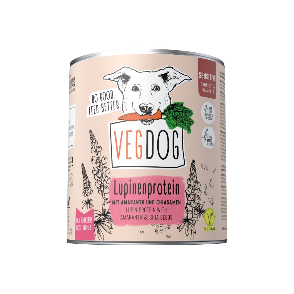 6er-VE Hunde Alleinfutter Sensitiv Lupinenprotein, nicht Bio, vegan 800g VEGD - Bild 1