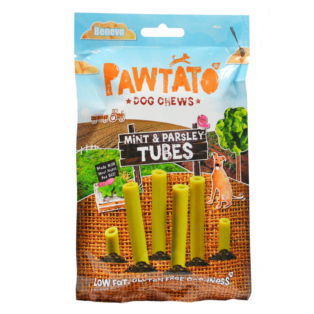 6er-VE Hunde Leckerli aus S&uuml;&szlig;kart,vegan, nicht Bio, "Mint&Parsley Tubes" 90g - Bild 1