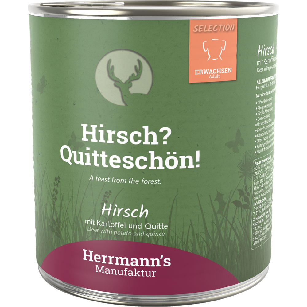 6er-VE Hundefutter Hirsch (nicht Bio), Kartoffel, Zucchini 800g Herrmann's - Bild 1