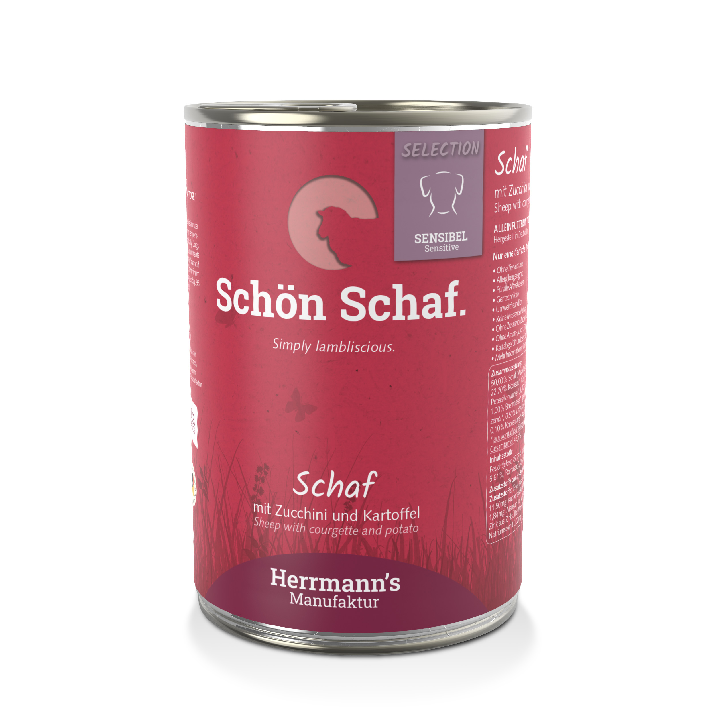 6er-VE Hundefutter Schaf NICHT BIO mit Zucchini und Kartoffeln 400g Herrmann's - Bild 1