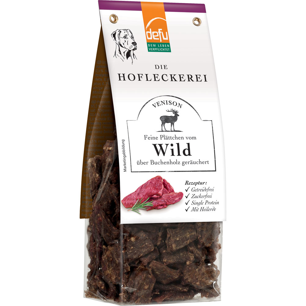 8er-VE Hundeleckerli Feine Plättchen Wild (nicht Bio) 125g defu - Bild 1