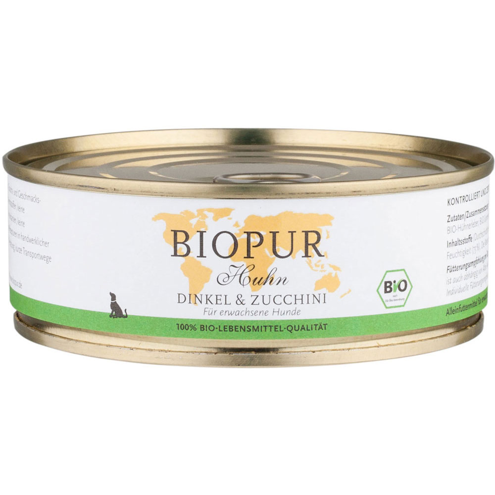 BIOPUR Huhn, Dinkel & Zucchini Hundefutter Stiege 24 x 200 g Bio Hundefutter - Bild 1