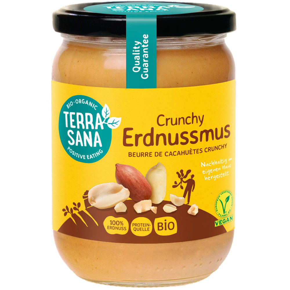 Bio Erdnussmus Crunchy, 500g Schraubglas TerraSana - Bild 1