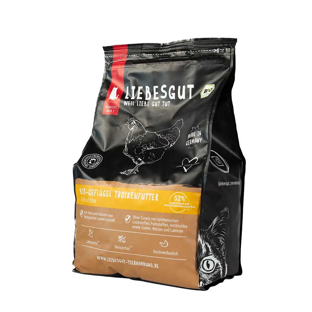 Bio Gefl&uuml;gel Trockenfutter Katze Trockenfutter 8x1500g VE Liebesgut - Bild 1