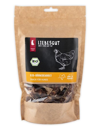Bio H&auml;hnchen Hals  Hund Kauartikel 4x100g SET Liebesgut - Bild 1
