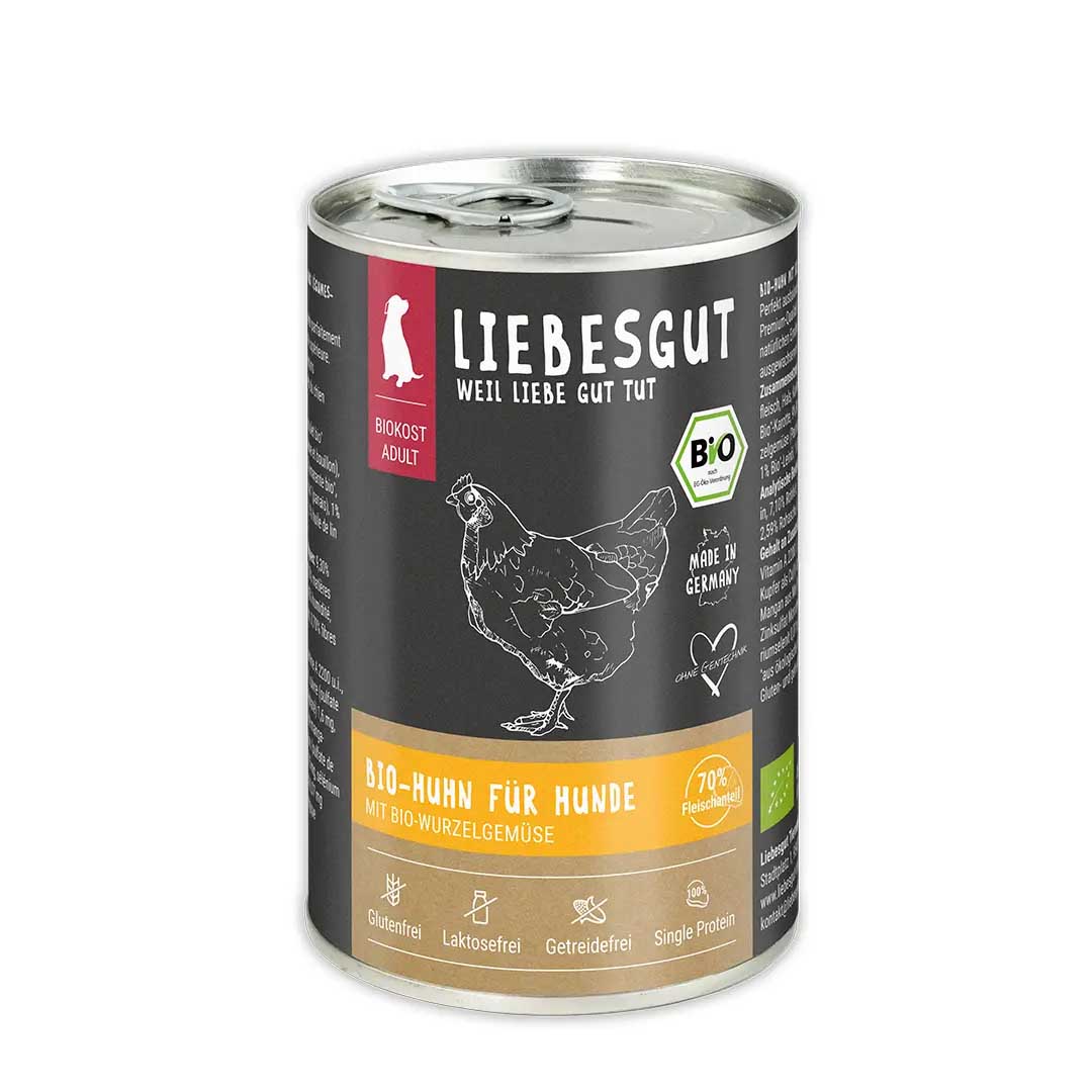 Bio Huhn mit Wurzelgem&uuml;se und Amaranth Hund Nass-Alleinfutter 6x400g VE Liebesgut - Bild 1