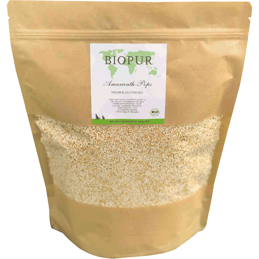 Bio Hunde-Erg&auml;nzungsfutter Amaranth-Pops 300g Standbodenbeutel BIOPUR - Bild 1