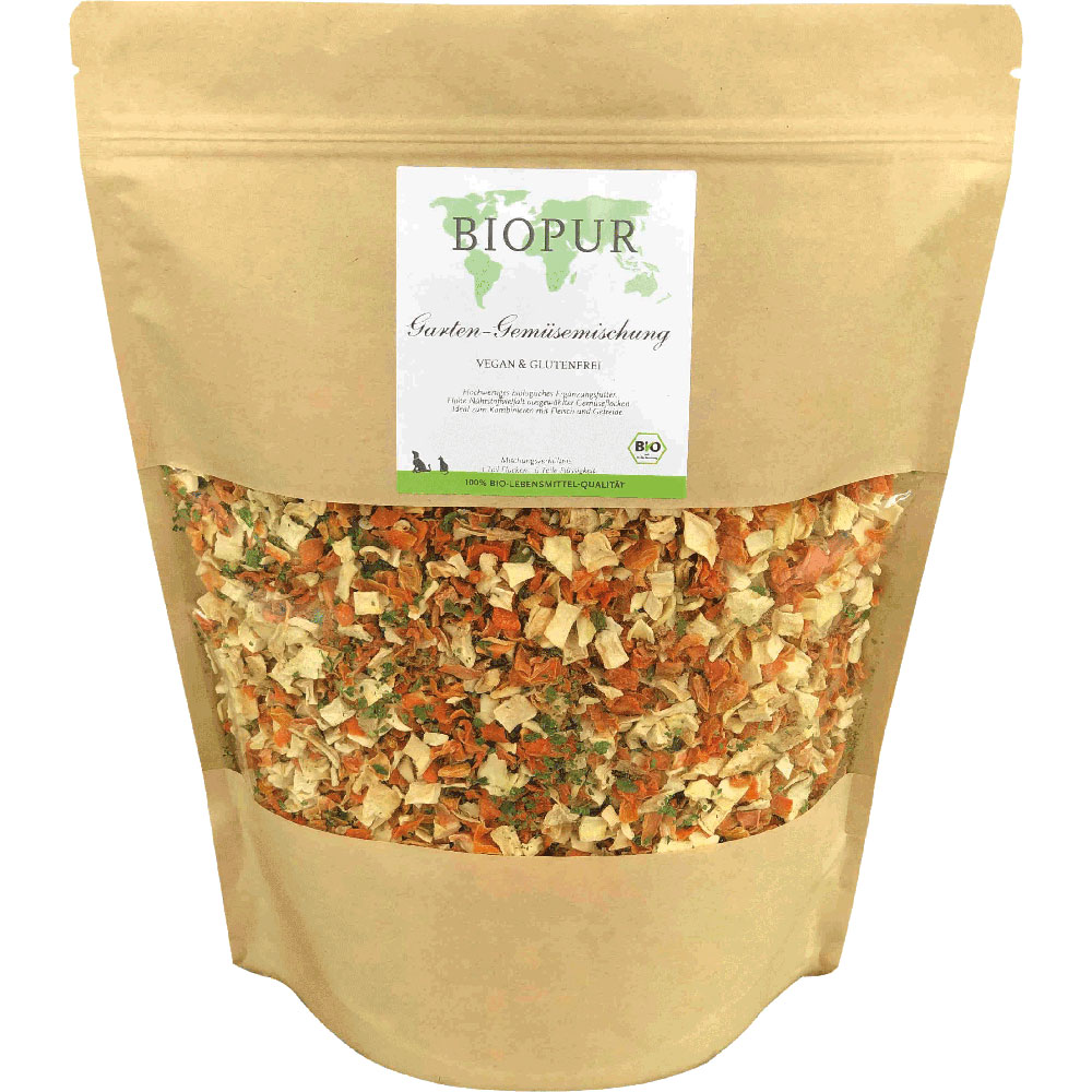 Bio Hunde-Erg&auml;nzungsfutter Garten-Gem&uuml;semischung 1 kg, Standbodenbeutel BIOPUR - Bild 1