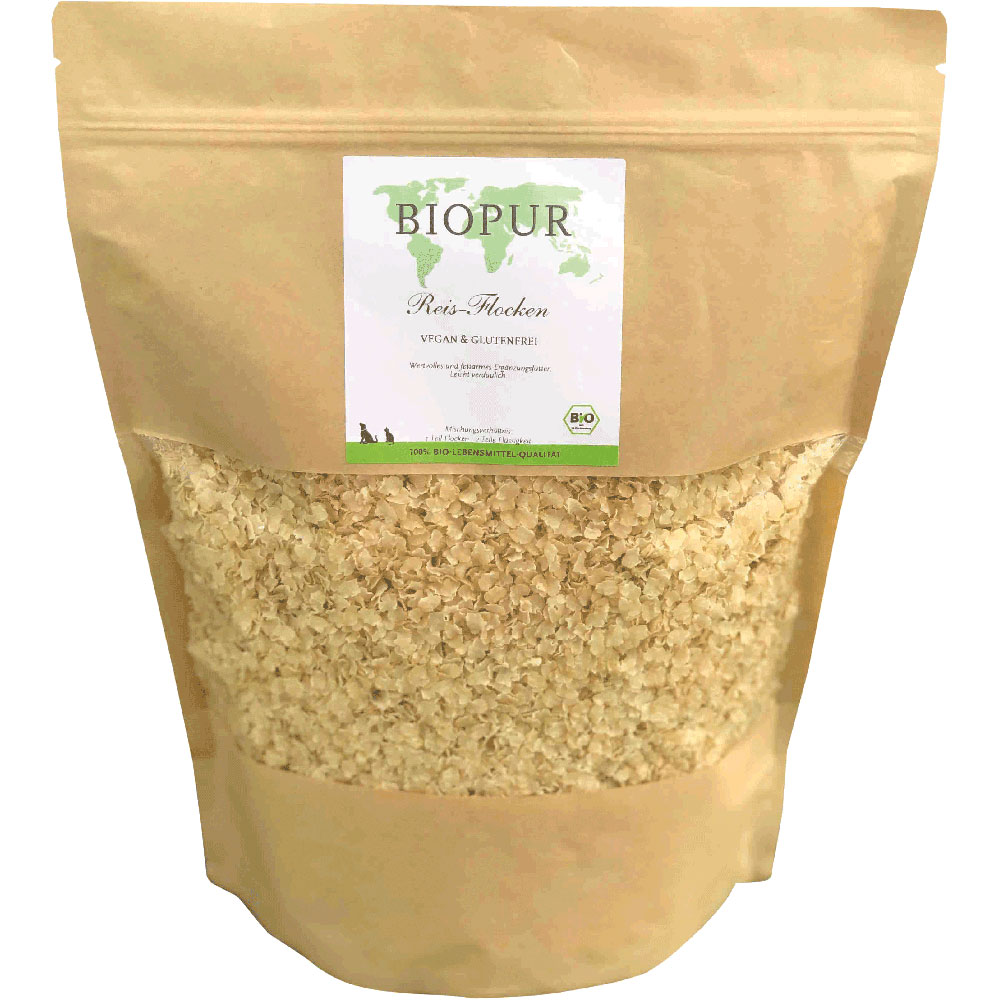 Bio Hunde-Erg&auml;nzungsfutter Reisflocken 1,3 kg Standbodenbeutel BIOPUR - Bild 1