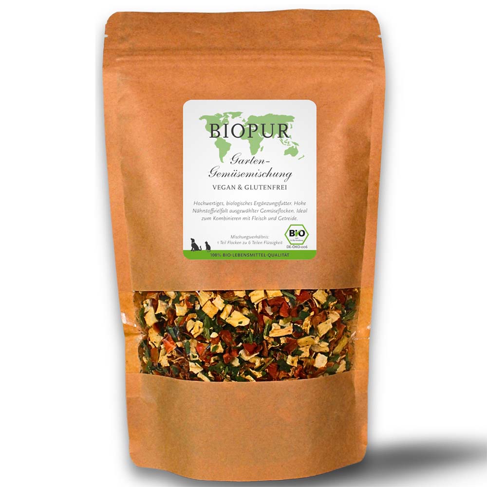 Bio Hundefutter Garten-Gem&uuml;semischung klein 350g Standbodenbeutel BIOPUR - Bild 1