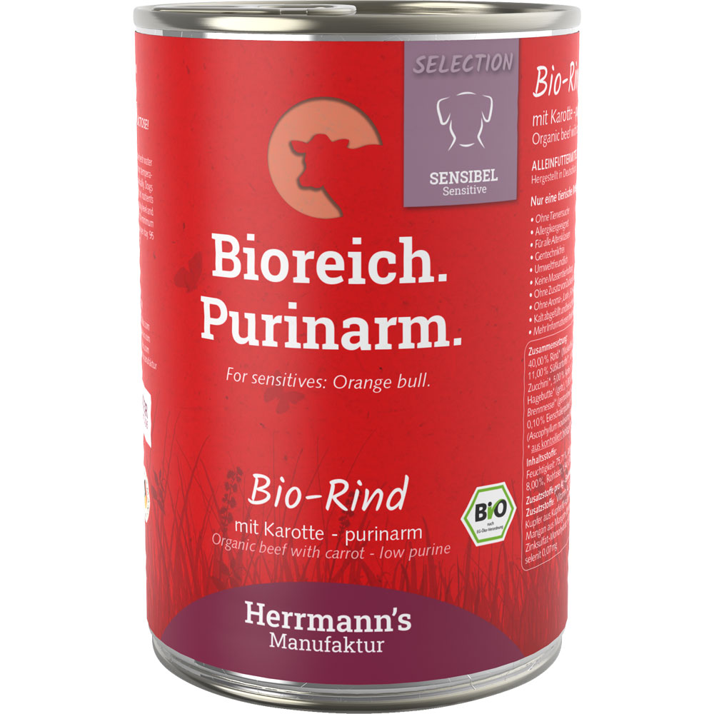 Bio Hundefutter Rind m. Karotten, purinarm 400g Herrmann's - Bild 1