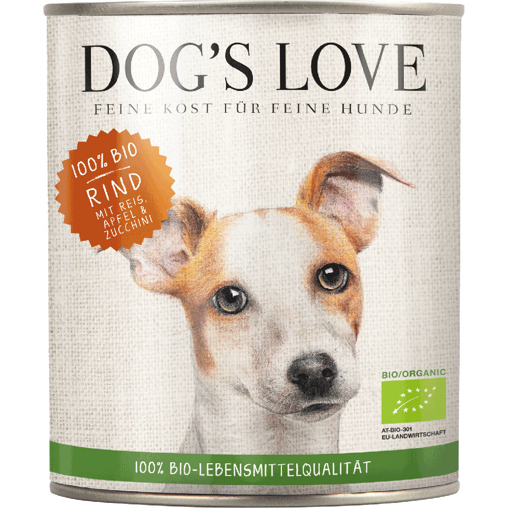 Bio Hundefutter Rind mit Reis, Apfel, Zucchini 800g Dog's Love - Bild 1