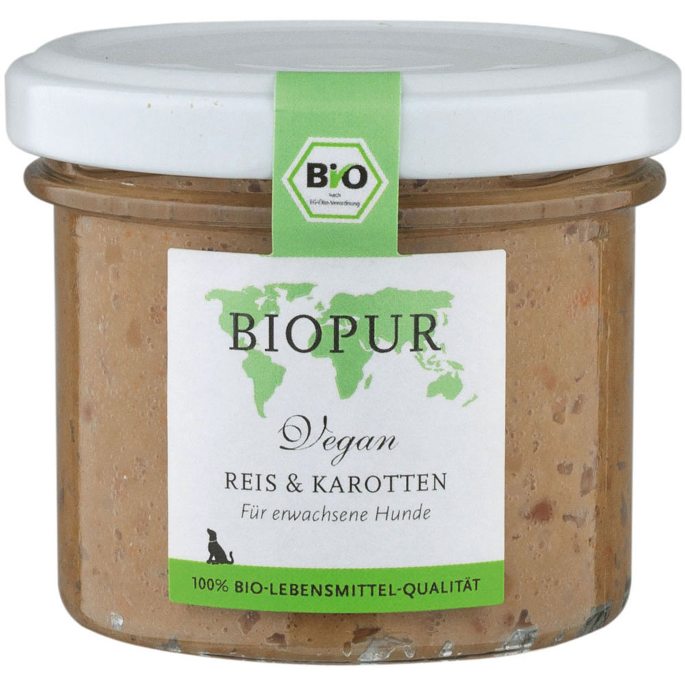 Bio Hundefutter Vegan Reis, Karotte im GLAS! 100g BIOPUR - Bild 1