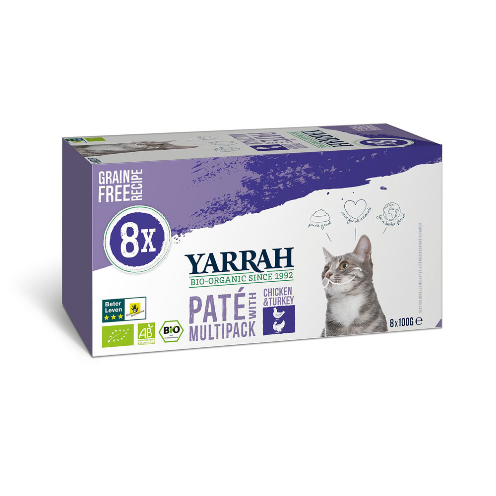 Bio Multipack für Katzen Pate Bio Huhn&Truthahn 8x100g Yarrah - Bild 1