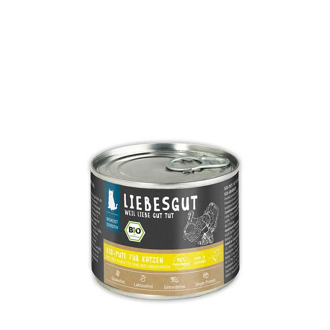 Bio Pute mit Karotte und Amaranth Katze Nass-Alleinfutter 6x200g SET Liebesgut - Bild 1