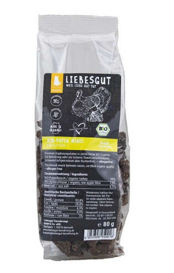 Bio Puten Minis Katze Leckerlis 18x80g VE Liebesgut - Bild 1