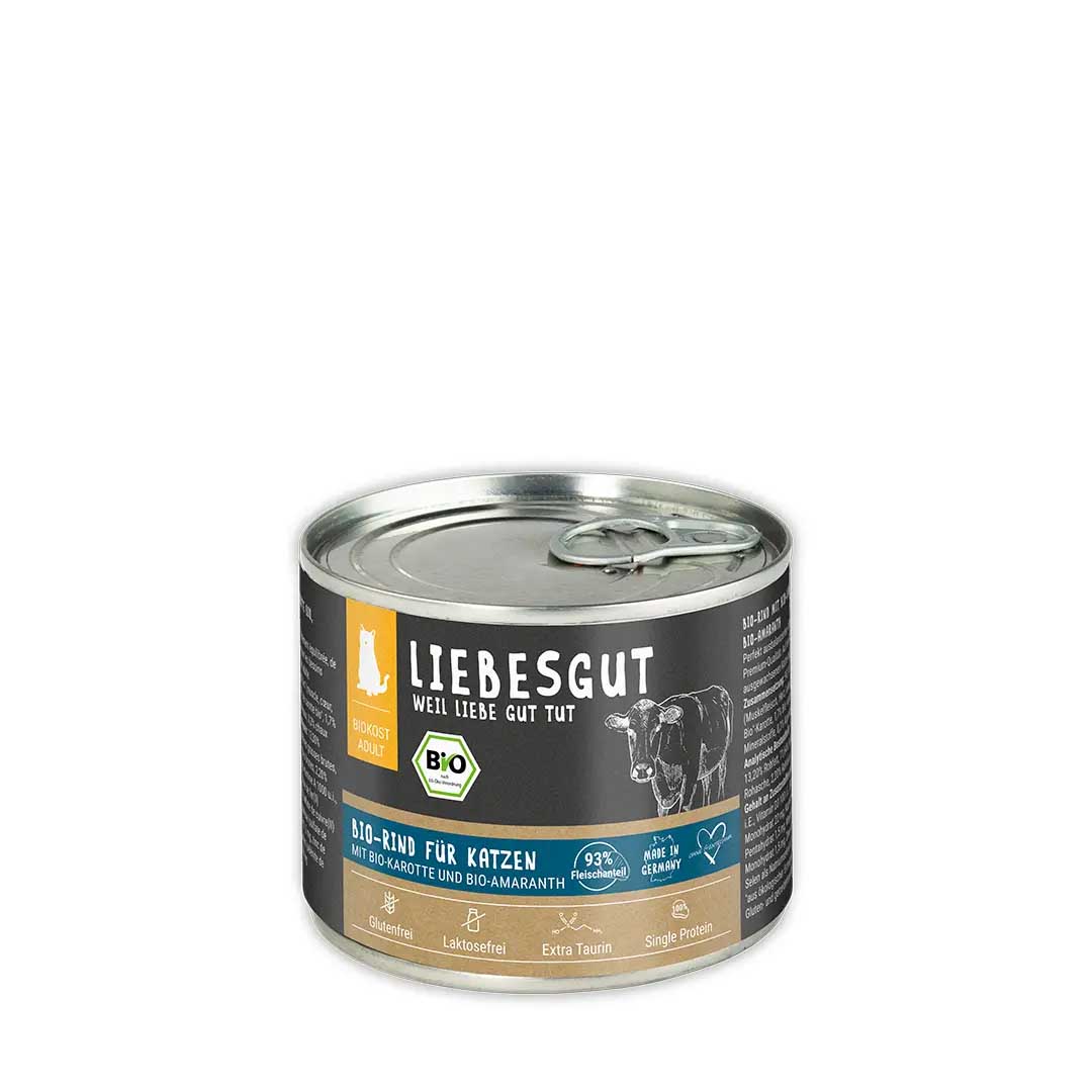 Bio Rind mit Karotte und Amaranth Katze Nass-Alleinfutter 200g Liebesgut - Bild 1