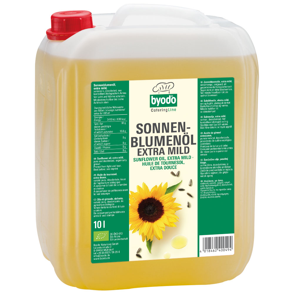 Bio Sonnenblumenöl, 10L PE-Kanister, RLZ 3 Monate extra mild, desodoriert - Bild 1