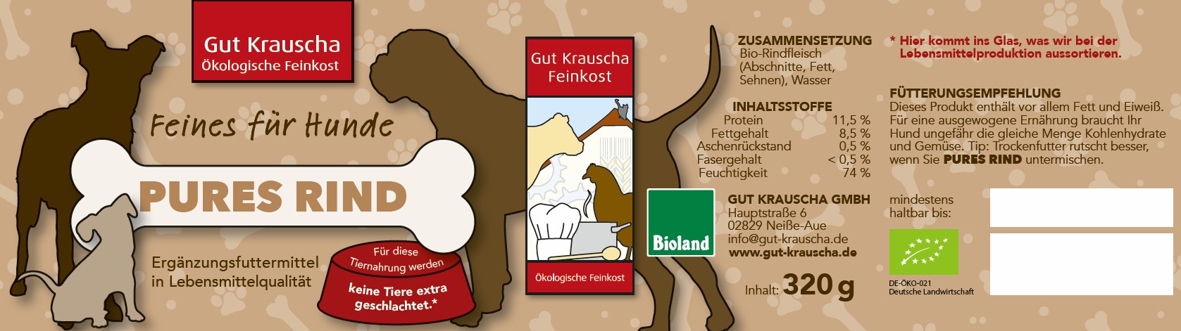 Bio-Tiernahrung Pures Rind im Glas Hunde Erg&auml;nzungsfutter 320g Gut Krauscha - Bild 2
