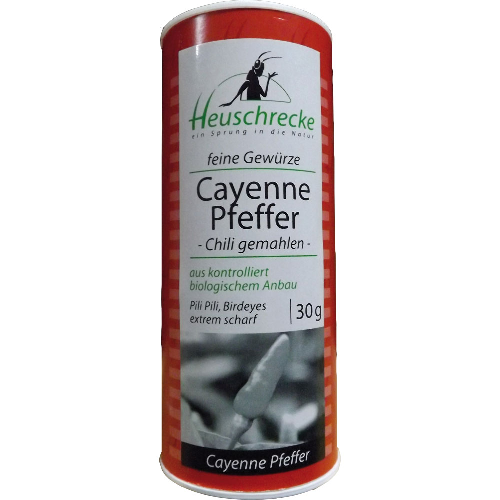 Cayenne Pfeffer gemahlen, Sansibar extrem scharf, Bio, 30 g Dose Heuschrecke - Bild 1