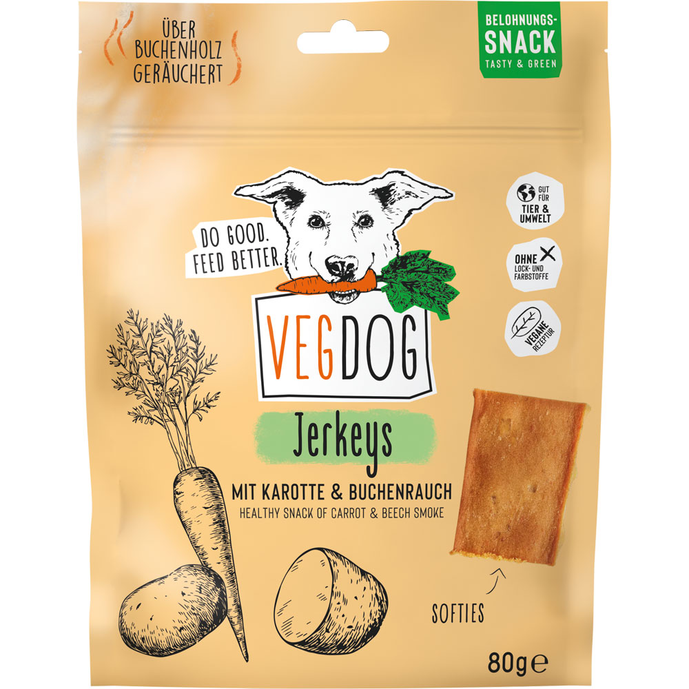 EP ca. KW 9    4er-SET Hunde Snack JERKEYS nicht Bio 80g VEGDOG - Bild 1