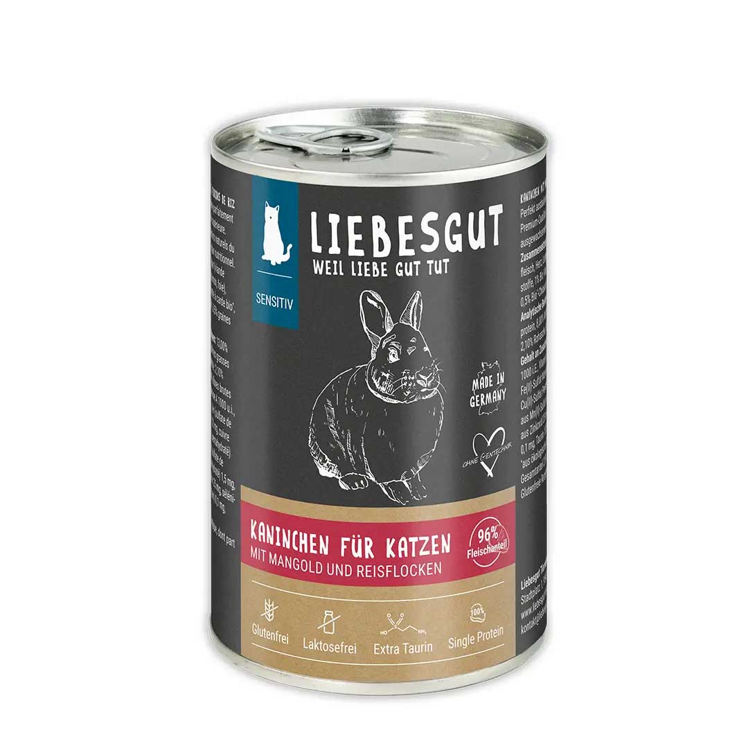 Kaninchen mit Bio Spinat und Bio Reis Katze Nass-Alleinfutter 400g Liebesgut - Bild 1