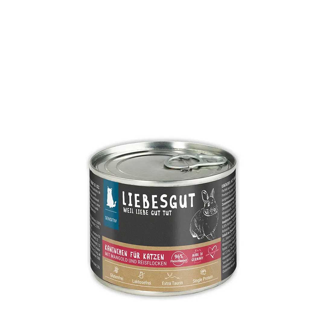 Kaninchen mit Bio Spinat und Bio Reis Katze Nass-Alleinfutter 6x200g SET Liebesgut - Bild 1