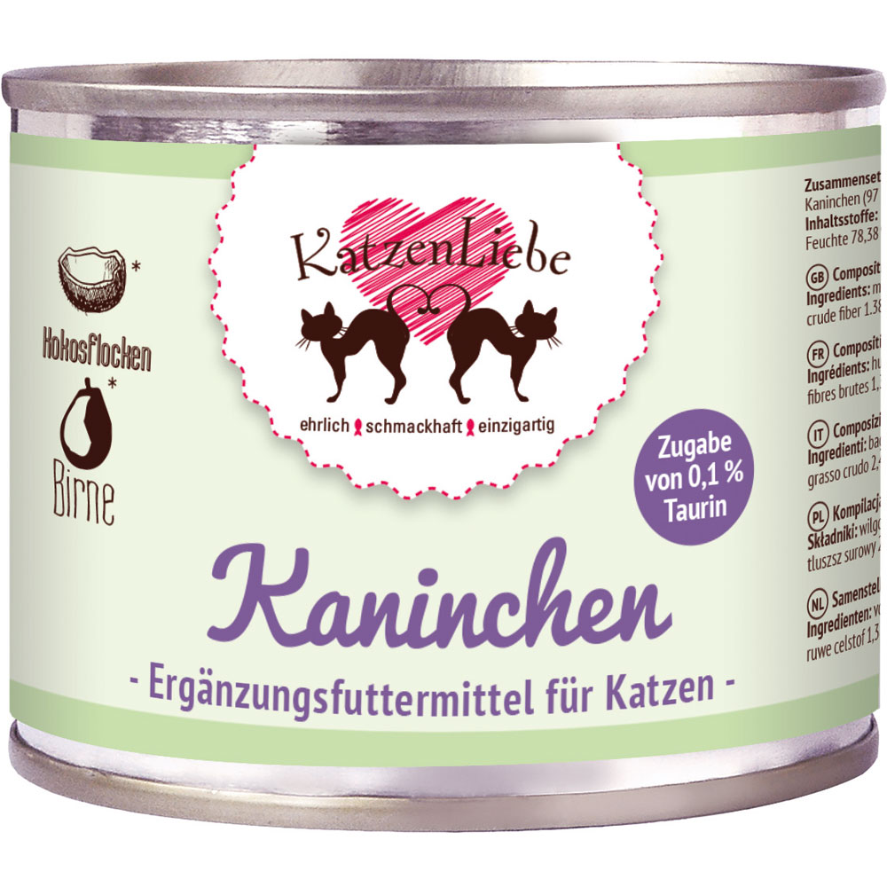 Katze Erg&auml;nzungsfutter Kaninchen mit Birne u. Kokosfl., NICHT BIO, 200g, Katzenliebe - Bild 1