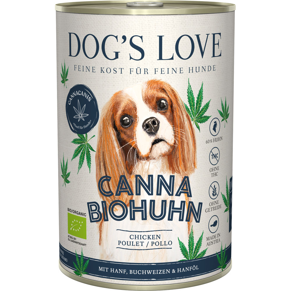 RM 3er-SET Hundealleinfutter Bio Huhn mit Hanf und Buchweizen 400g Dog's Love - Bild 1