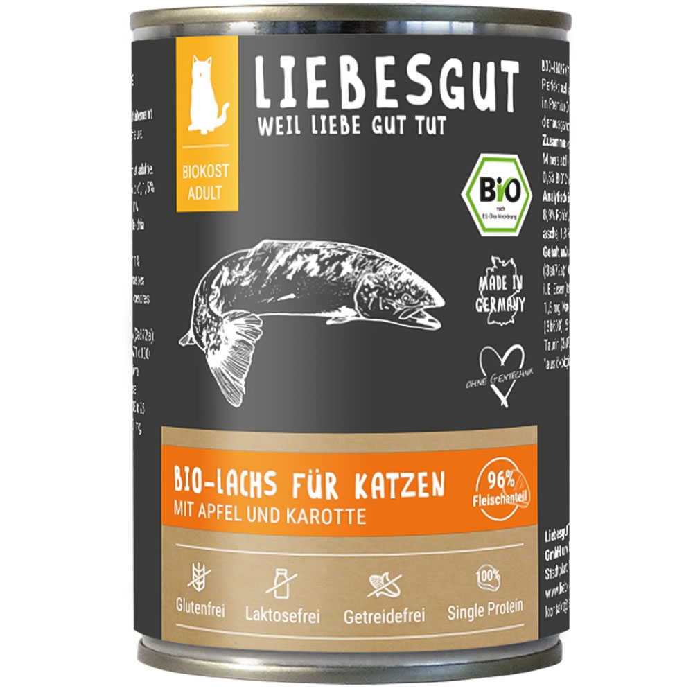 RM 3er-SET Katzenfutter Bio Lachs mit Obst und Karotte 400g Liebesgut - Bild 1