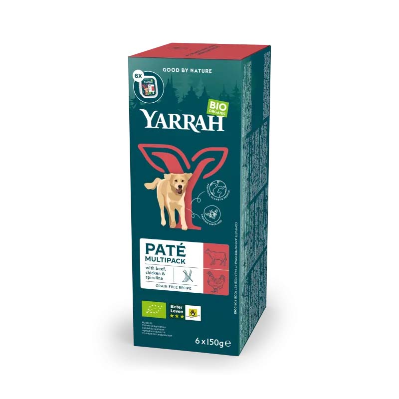 RM 4er-VE Bio Multipack f&uuml;r Hunde Pate mit Rind und Spirulina 6x150g Yarrah - Bild 1